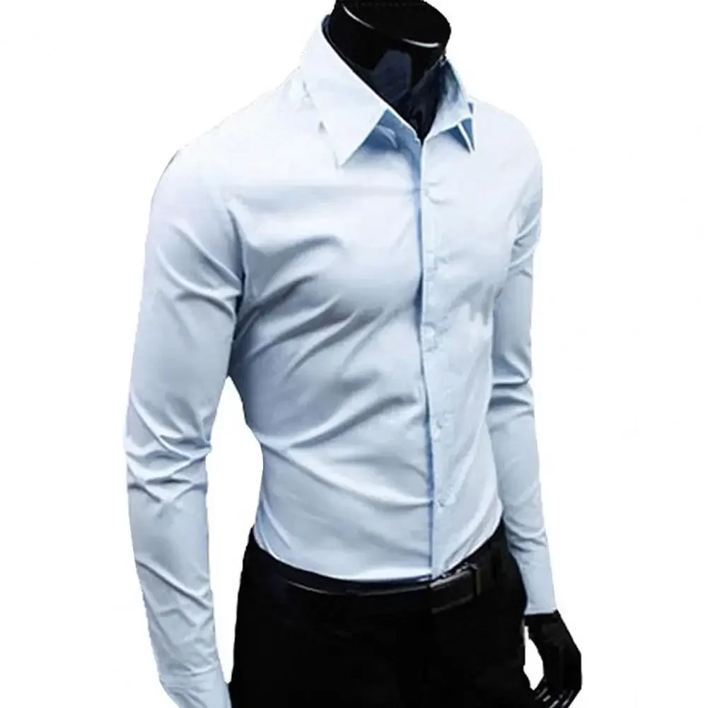 

Men's Shirt Slim Fit Button-down Closure Dress Shirt Anti-wrinkling Solid Color Long-sleeve Business Shirt Men's Clothing