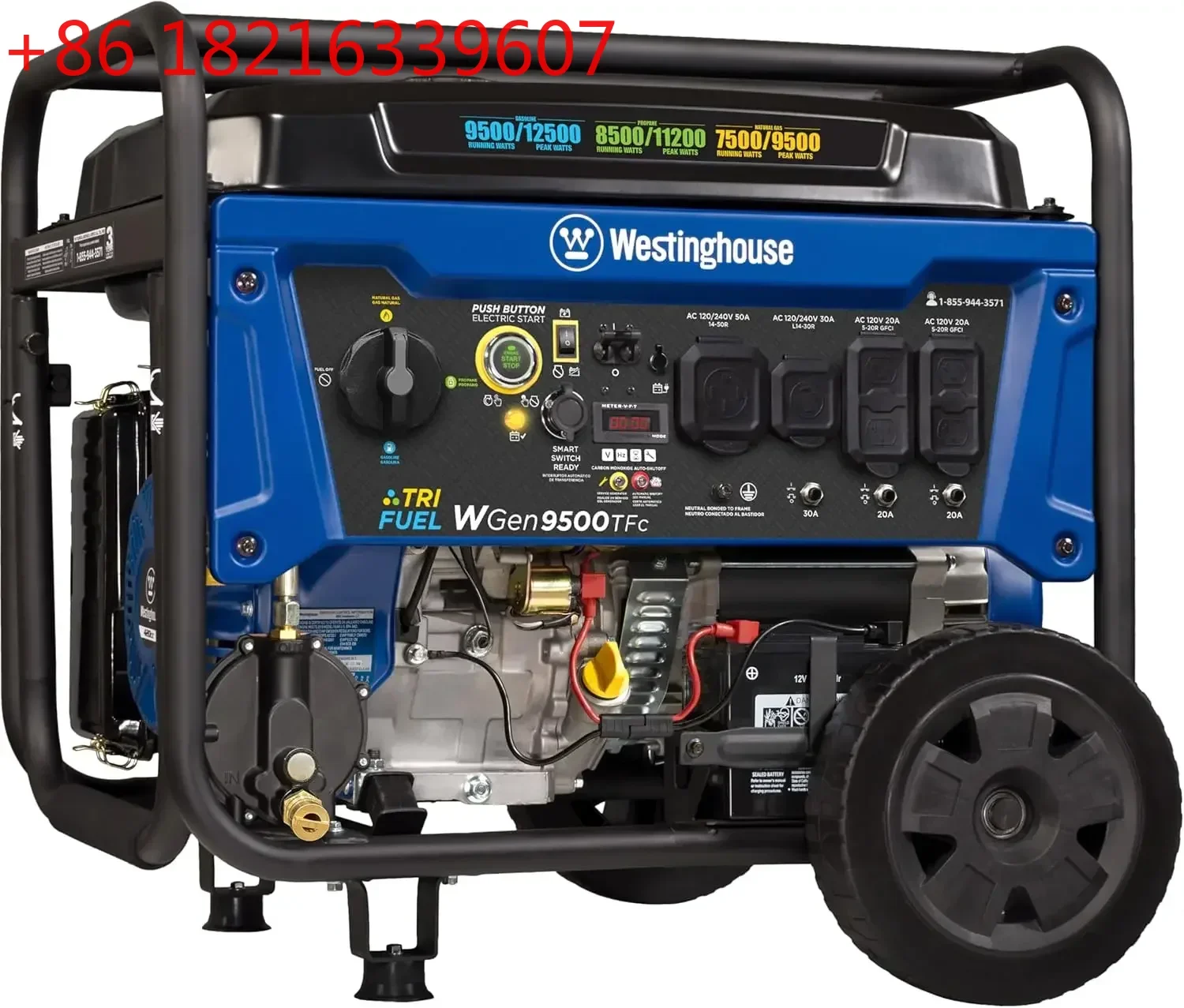 12500 Peak Watt Tri-Fuel Home Backup Portable Generator, Remote Electric Start, Transfer Switch Ready