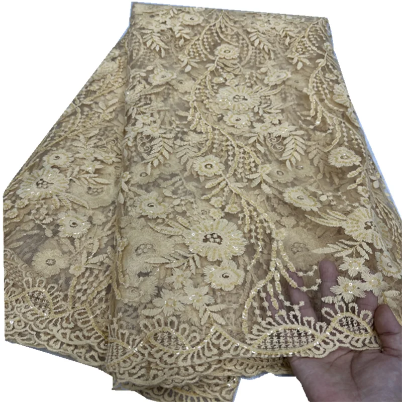 

Hot golg French Sequins Lace Fabric for Luxurious Party Dresses 2023 Women Sew African Embroidered Mesh Tulle Lace Fabric FJD96
