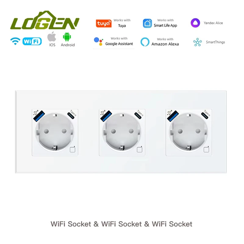 LOGEN Smart Socket EU Standard Wifi Need Neutral Wire Energy Monitoring Smart Socket Timer Schedule Tuya 220V 1Way