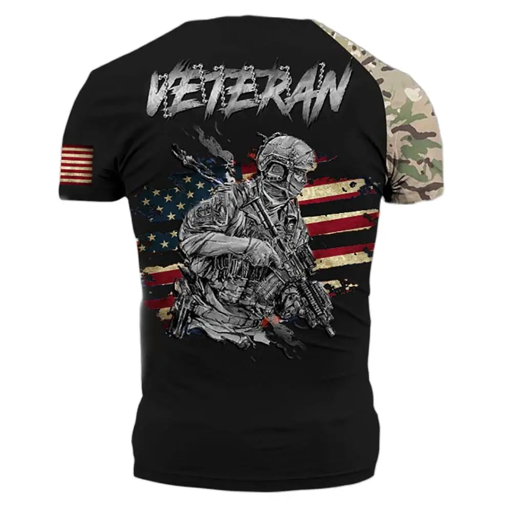 3D Men's Short-sleeved T-shirt Soldier Casual Round Neck Loose Short-sleeved Camouflage Commando Men's Men's Top