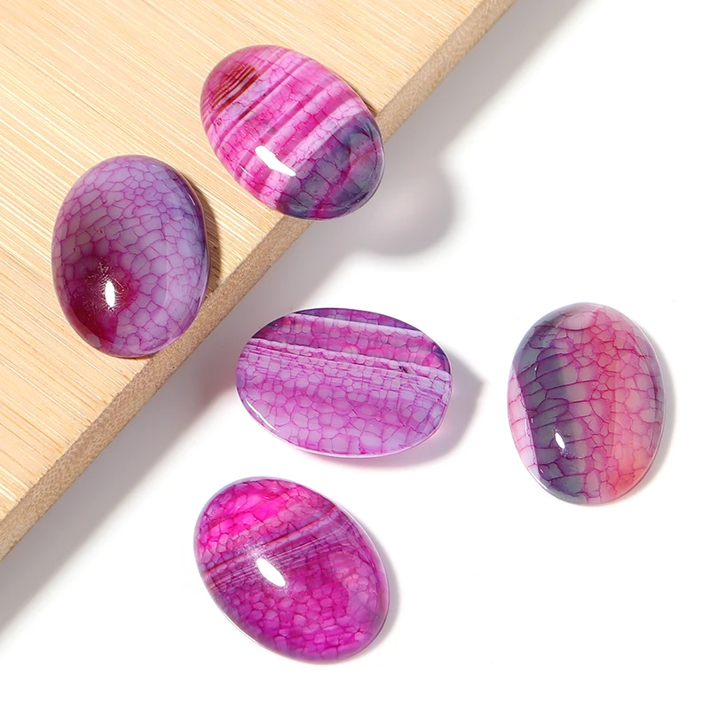 5pcs 18x25mm Natural Stone Oval Purple Striped Onyx Flatback Cabochon For Jewelry Making Ring Earring Necklace DIY Accessories