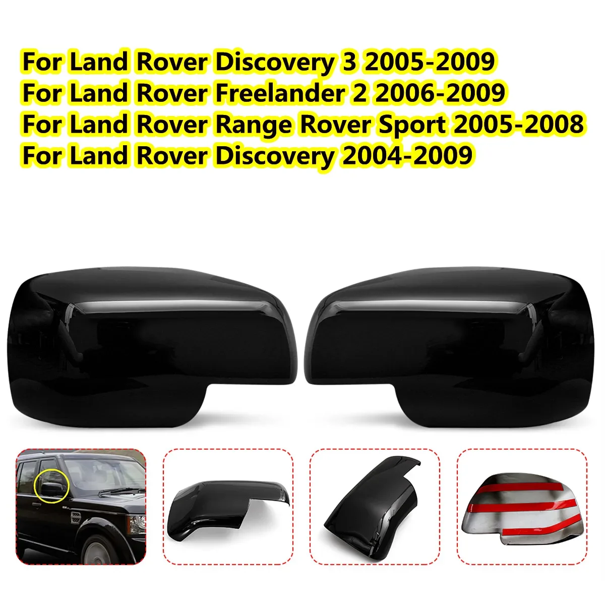 Pair Car Side Door Rearview Mirror Cover Cap For Land Rover Sport	Discovery 3 Freelander 2 2004-2009 Mirror Shell Housing Cap