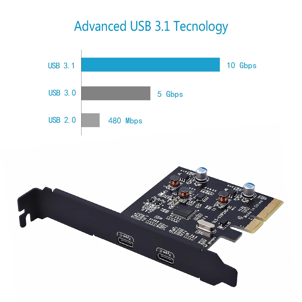 PCIE 4X To USB 3.1 Gen2 10Gbps 2 Type C Port PCI-Express Adapter Converter Expansion Card ASM1142 Chip for Laptop Dual Typc-c