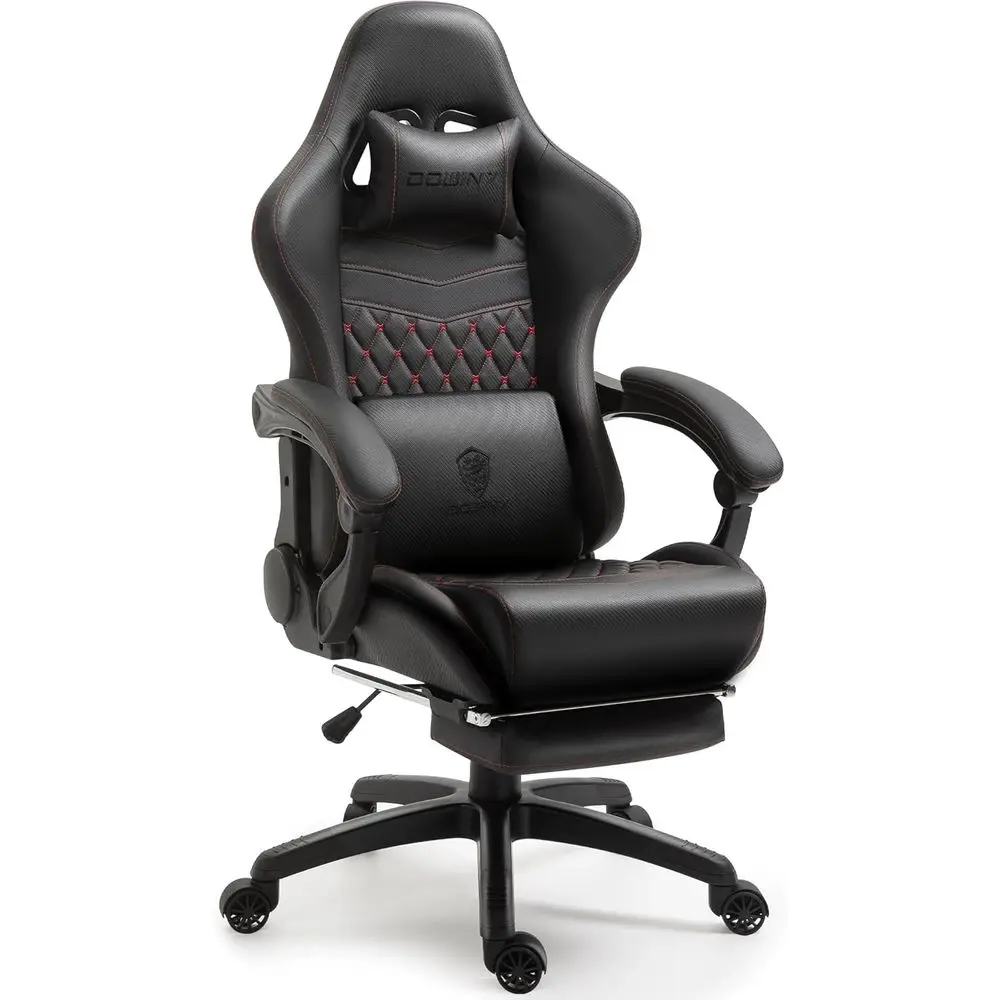 

Vintage Style Leather High-Back Swivel Chair with Massage Lumbar Support and Footrest (Black and Red)