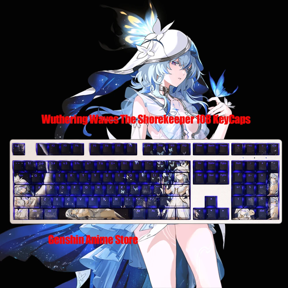Cartoon Wuthering Waves The Shorekeeper Keycap Mechanical Theme Pbt 108 Keycaps Gaming Tabletop Supplies Game Coaplay Props
