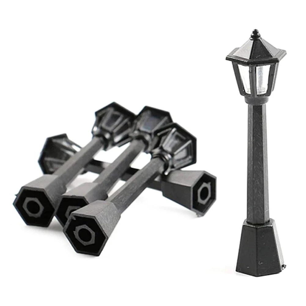 4Pcs Street Post Lights Model Railway Train Lamp Post Lights Miniature Village Pathway Lantern Post for DIY