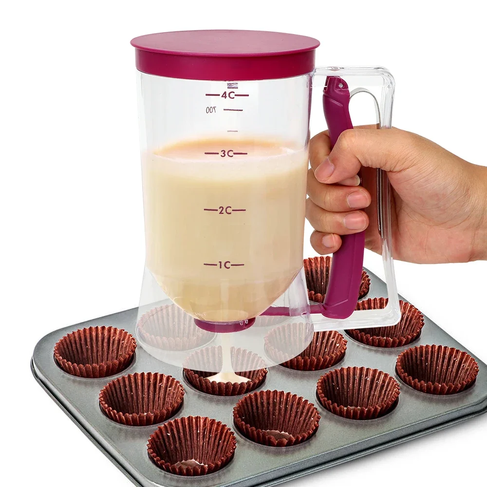 Dispensador de pasta de farinha de massa 900ml para cupcakes, biscoitos, bolo, muffins, copo de medição, creme, dispensadores de massa de panqueca