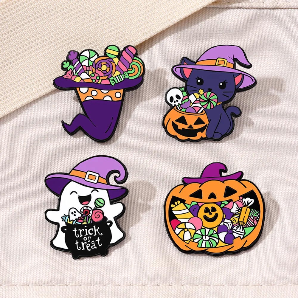 Halloween Pumpkin Enamel Pins Series Cute Ghost Metal Badges Punk Skeleton Brooch for Jewelry Accessory Gifts for Kids Friends - view 2