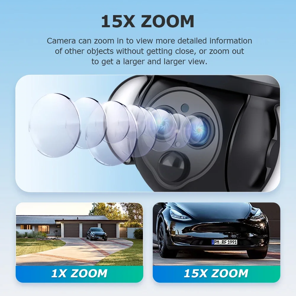15X Zoom 3 lenti Wireless WIFI Telecamera solare IP65 6W 12000mAh Allarme Push Telecamera Panoramica Grandangolo Sistema CCTV di tracciamento umano
