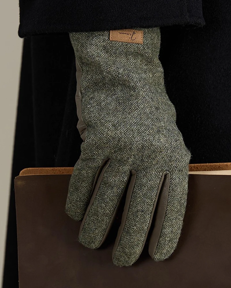 Men's Touchscreen Winter Gloves Russia Cool Windproof Thermal Sheepskin Leather Warm Wool Lined Hand Warmer