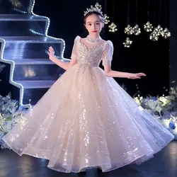 Elegant Long Flower Girl Dresses Sequin bridesmaid Dress luxury Birthday Children's First Communion Party Gowns for Young Girls