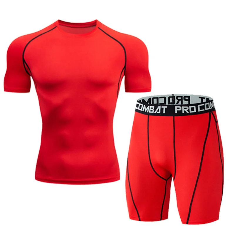

Men's Set Compression lightweight fitness Suit running Tight Sets Workout Jogging Fitness Sports T-shirt+Shorts men Tracksuit