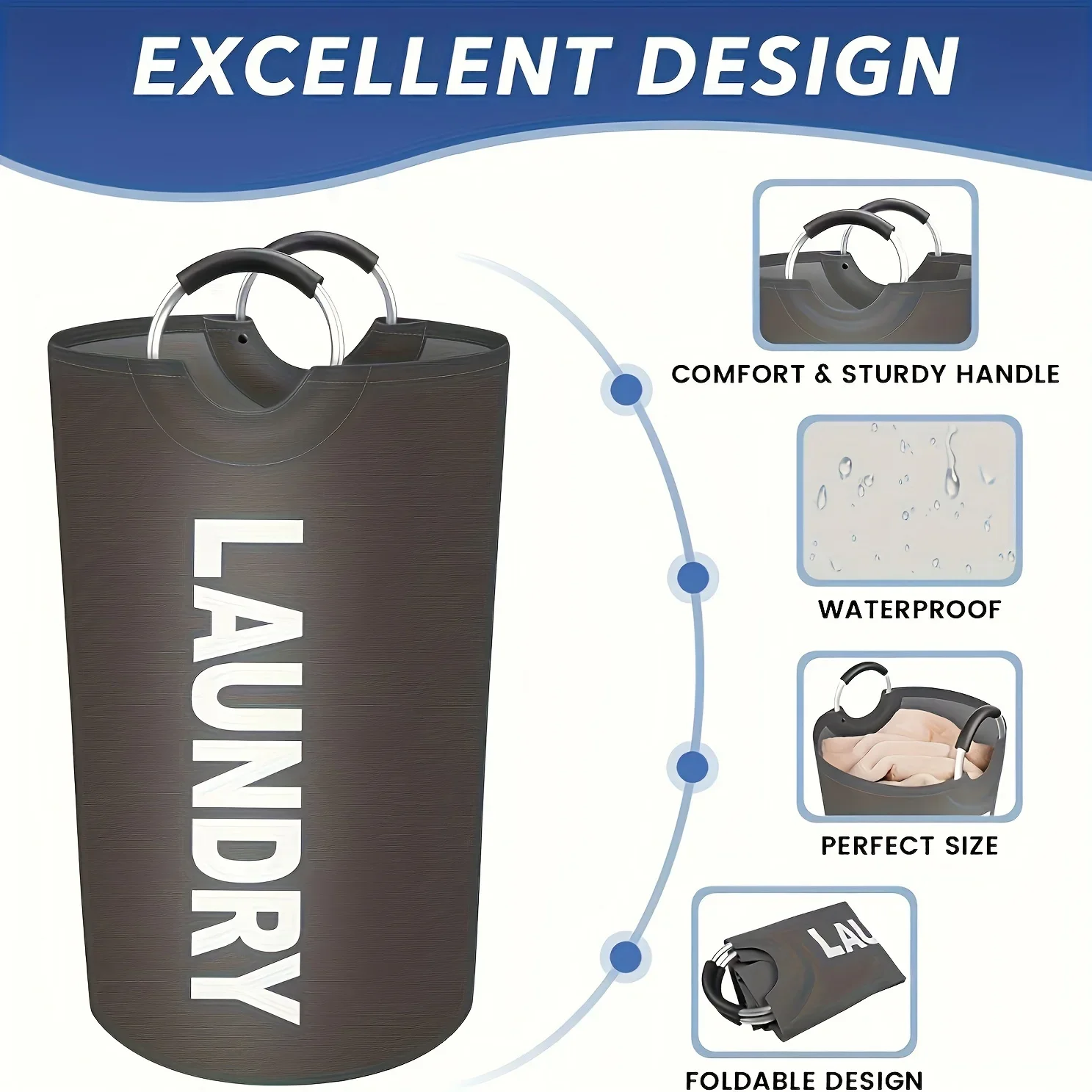 Extra-Large Waterproof Laundry Basket with Padded Handle - Foldable, Multi-Purpose Storage for Bathroom, Laundry Room, Balcony