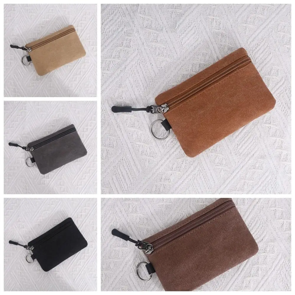 Cute Hand-held Canvas Coin Purse Solid Color Retro Mini Coin Pouch Classic Durable Pouch Bag Women