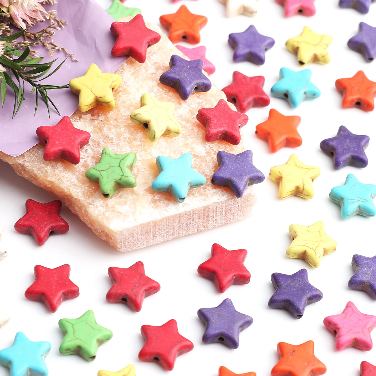 35/50pcs Random Color 15mm Five Pointed Star Cracked Stone Loose Beads DIY Bohemian Handmade Bracelet Jewelry Supplies