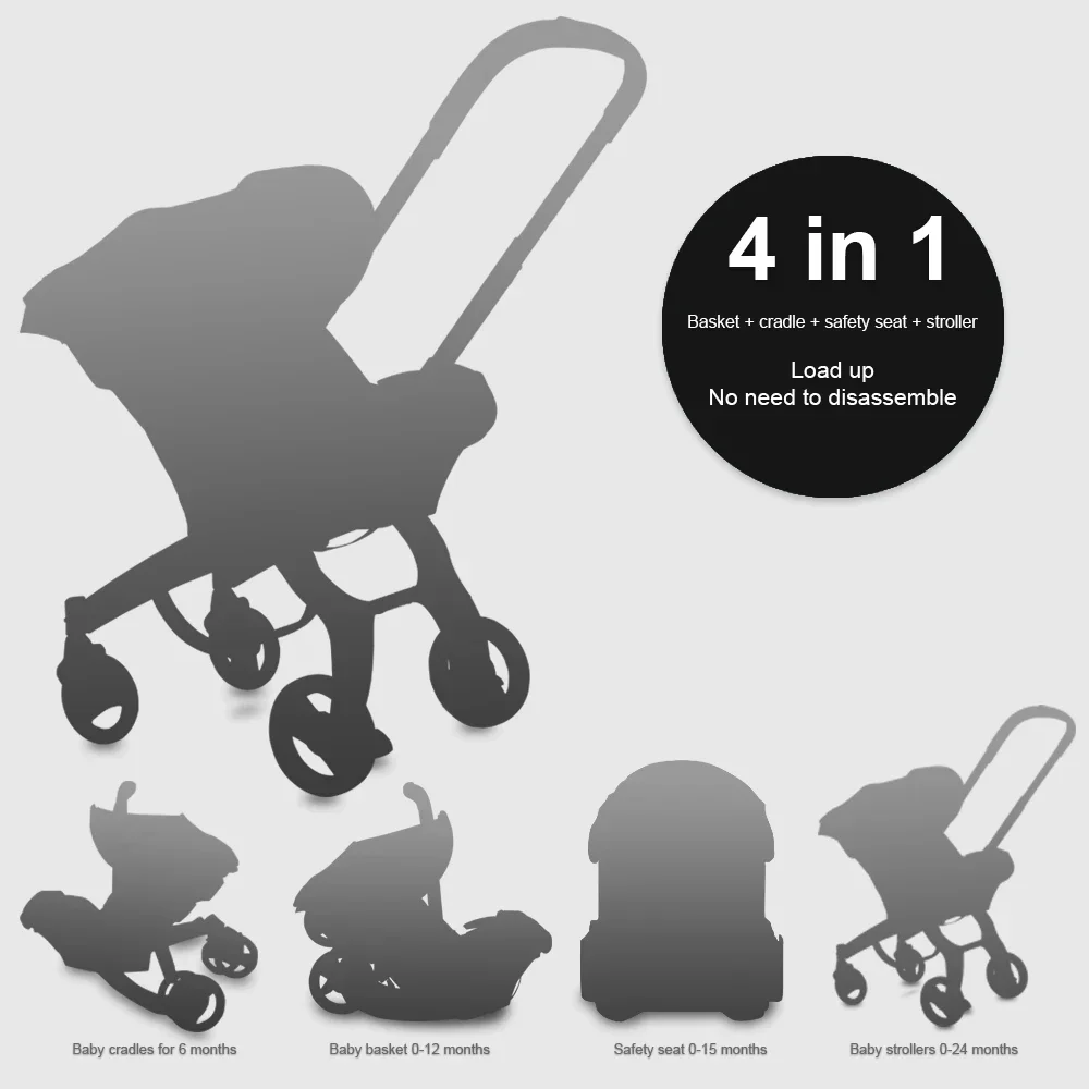 Hot sel Stroller Baby 4 in 1 Trolley Newborn Baby Car Seat Stroller Travel Pram Stroller Baby Bassinet Pushchair Carriage Basket