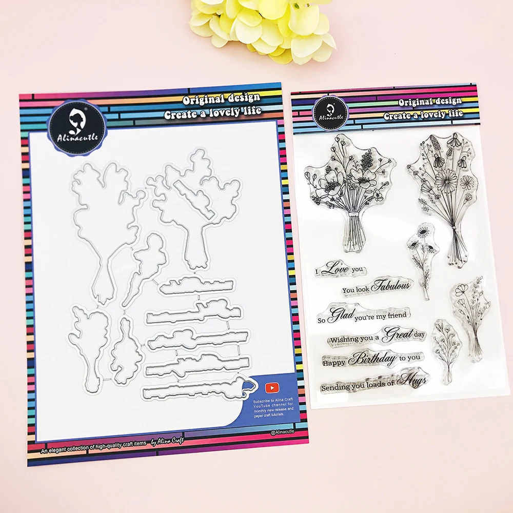 

Alinacutle CLEAR STAMPS Bunch Of Flower with Die Cut Scrapbooking Card Album Paper Craft Rubber Transparent Silicon Clear Stamp