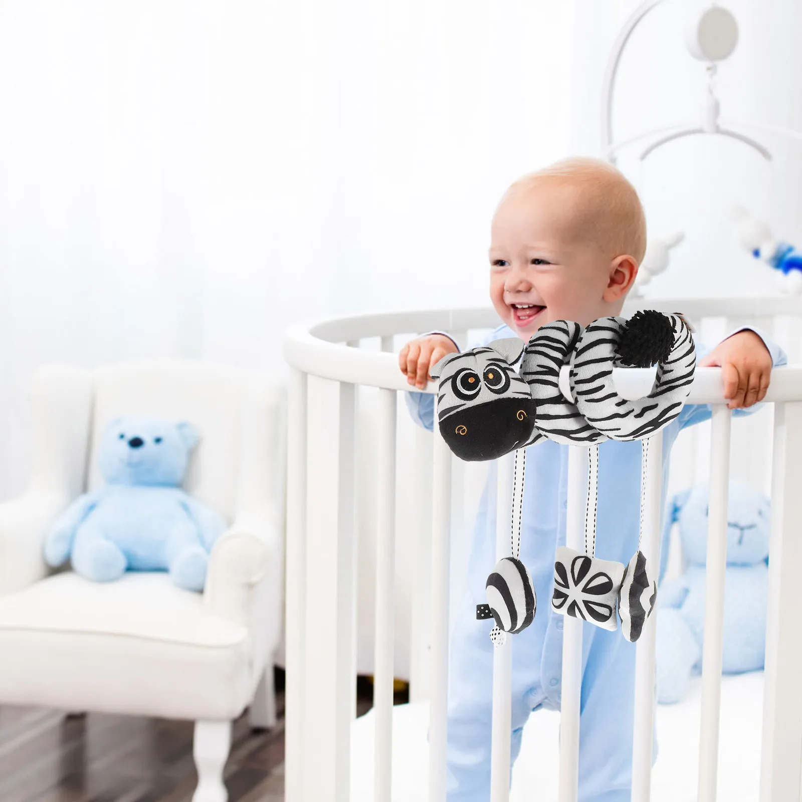 1 قطعة سرير زيبرا أسود أبيض حول عربة الأطفال المعلقة لحديثي الولادة جرس الحيوان سرير اللعب التعليم في مرحلة الطفولة المبكرة