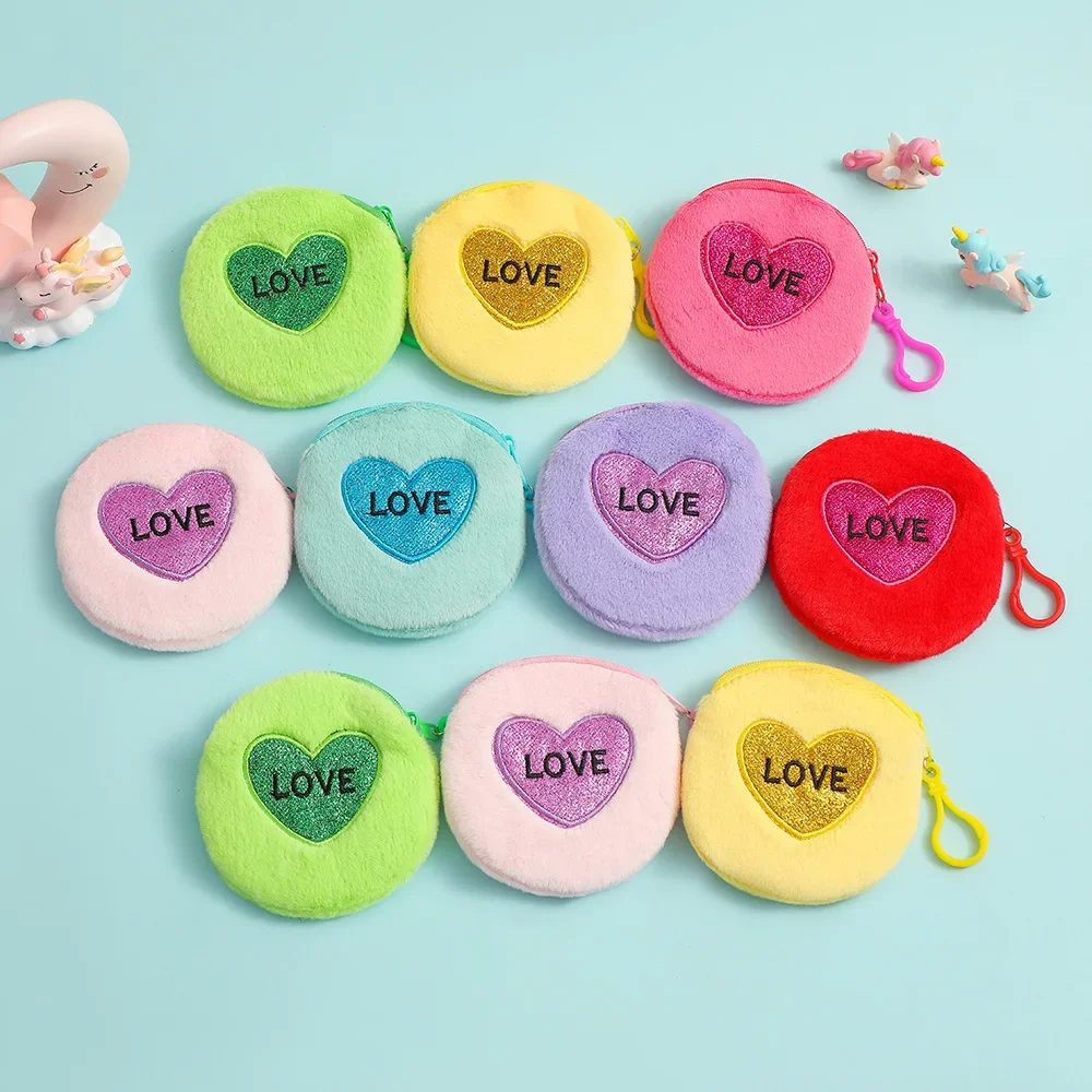 new 2023 round love coin purse with keyring valentine's day promotion gift girls mini wallet earphone storage bag