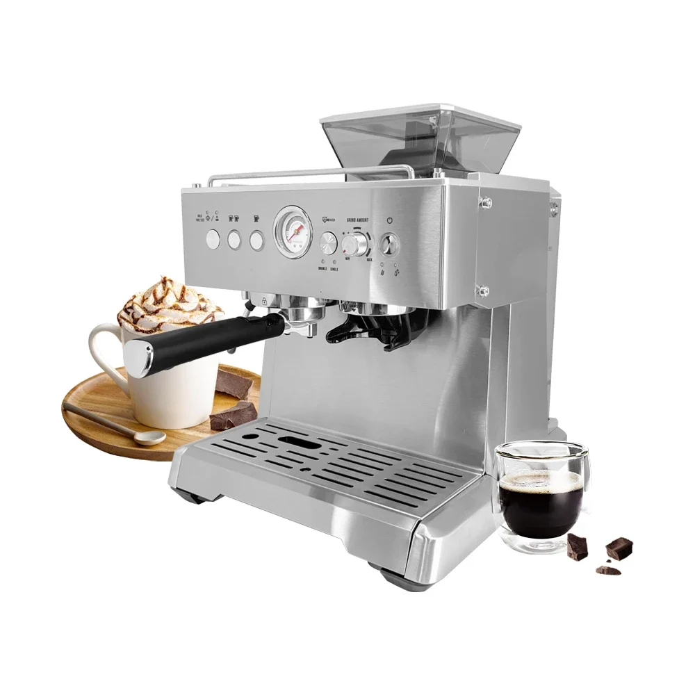 Wholesale Semi Automatic Coffee Maker Stainless Steel Italian Expresso Coffee Machine Maker with Bean Grinding for Household Use