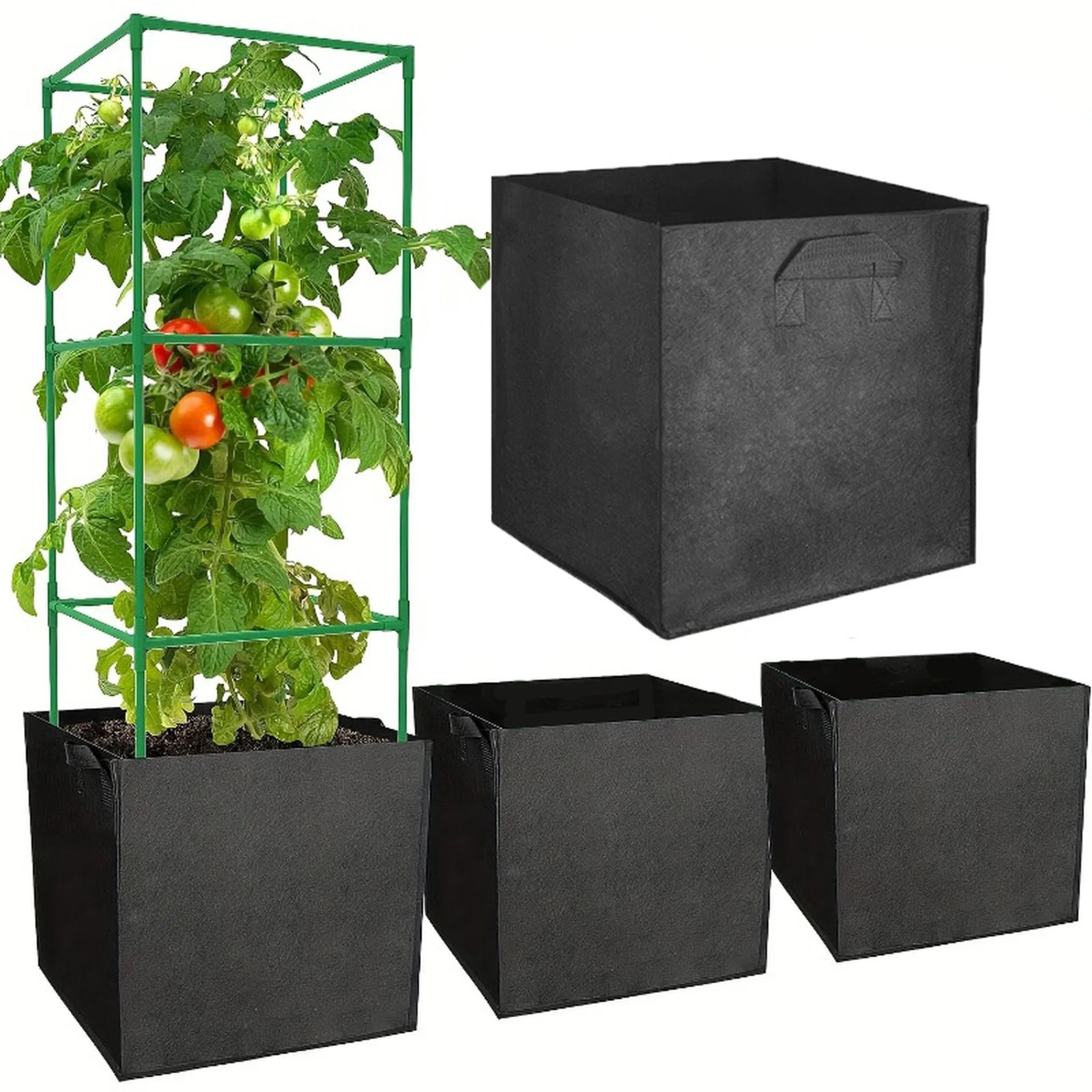 

Набор из 3 дышащих квадратных мешков для растений с ручками, 30x30x30 см, для сада и дома