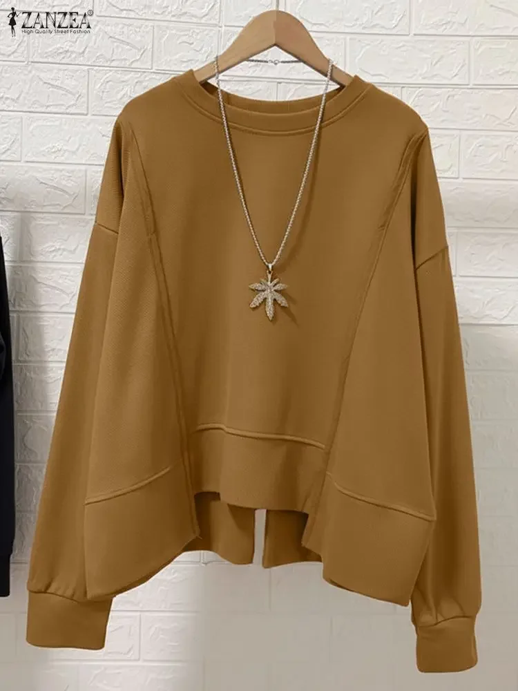 ZANZEA Mode Vrouwen Lange Mouw Sweatshirts Effen Kleur Pollovers 2025, Herfst Casual Winter Jumpers Losse Blouse Top Streetwear