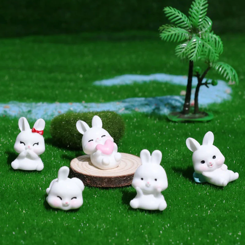 Creative Cute Little White Rabbit Ornament Fashion Kawaii Figurine Crafts Cartoon Desktop Home Decoration Accessories Gifts