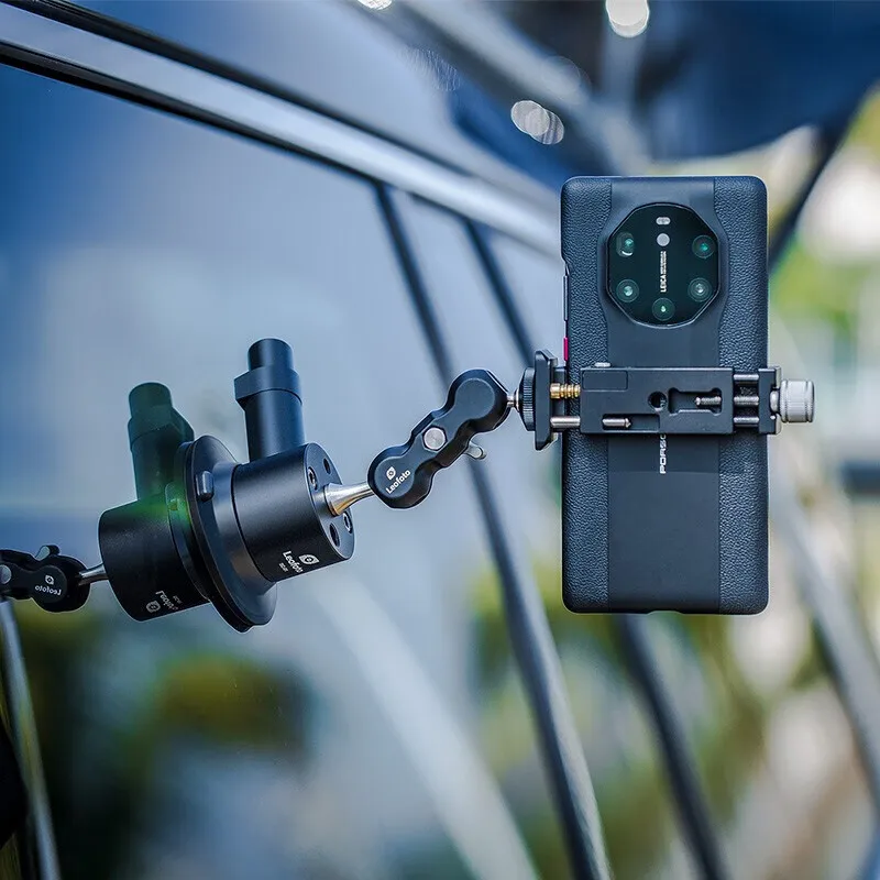 Leofoto SC-01/02 Hand Pump Suction Cup Phone Holder for Car/Desktop Glass Surfaces [Suction Cup + Magic Hand + Phone Clamp]