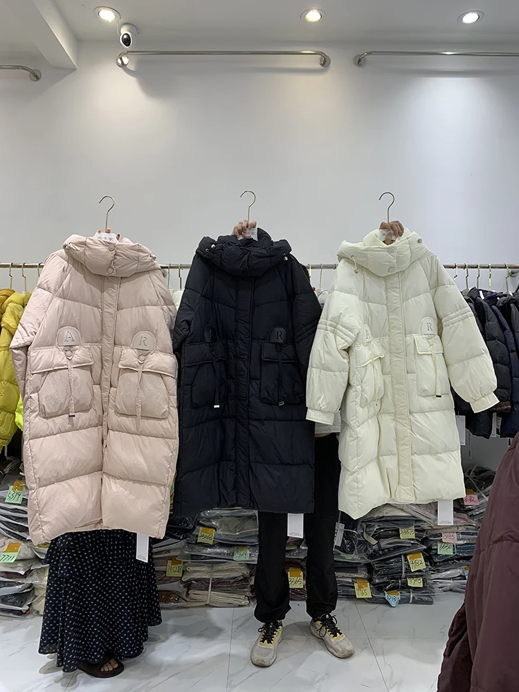 

Зимний длинный теплый однотонный пуховик с капюшоном, женский пуховик с карманами, парка, верхняя одежда, женский белый утиный пух, толстый пуховик до колена