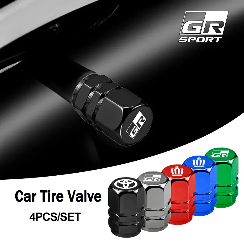 4 قطعة قبعات صمام إطارات السيارة شعار غطاء معدني مقاوم للغبار لتويوتا كراون GR سبورت رايز كروزر كامري أفالون كورولا بريوس Rav4 أكوا #1