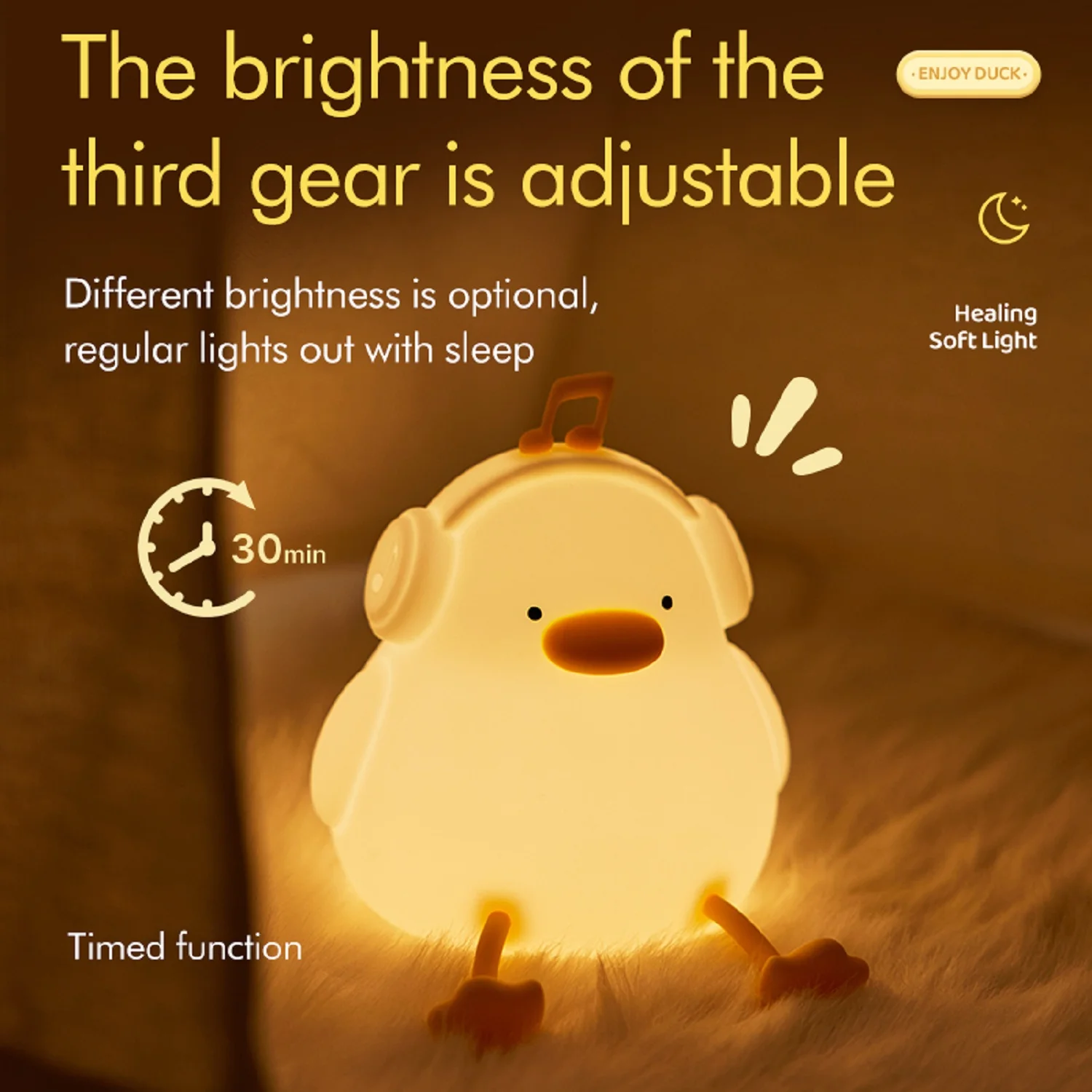 Cute Duck Rechargeable LED Night Light Pat Silicone Lamp Bedside Cartoon Children Nightlights for Home Room Decor Birthday Gift