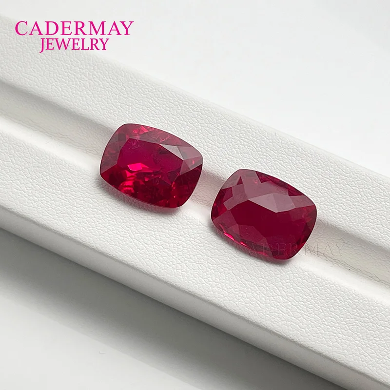 Cadermay Inclusions Lab Ruby 4x6mm-12x16mm Elongated Cushion Shape #5 Red Lab Grown Ruby Loose Gemstones for Jewelry Making