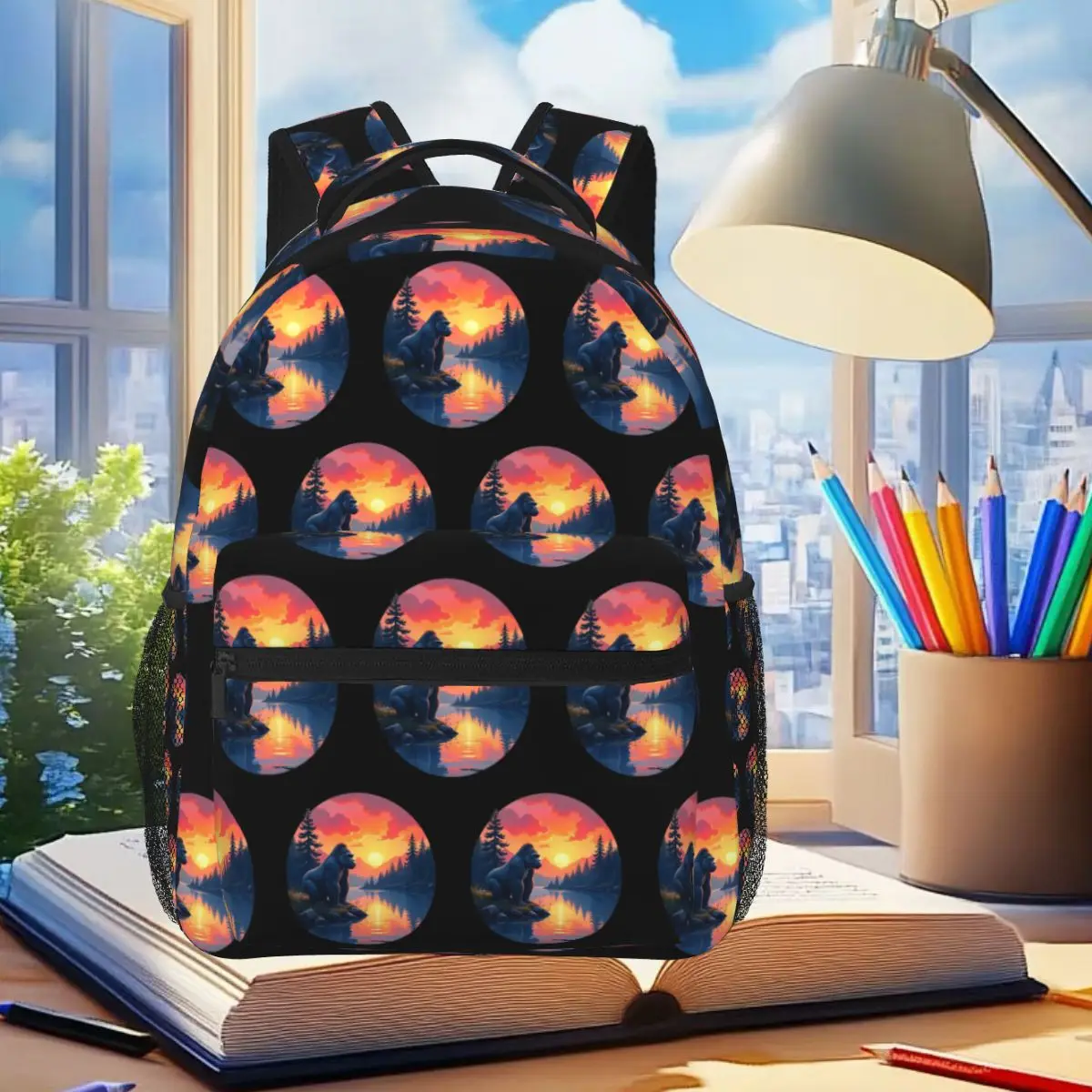 

Gorilla Sunset Backpack Student Boys Girls BookBag Kids School Bag Laptop Shoulder Bags for Men Women