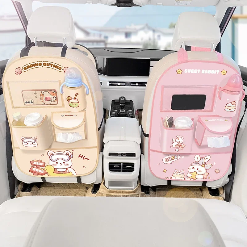 Cute Cartoon Car Back Seat Organizer Multifunctional Storage Bag Anti Kick Mat Car Seat Back Hanger view 2
