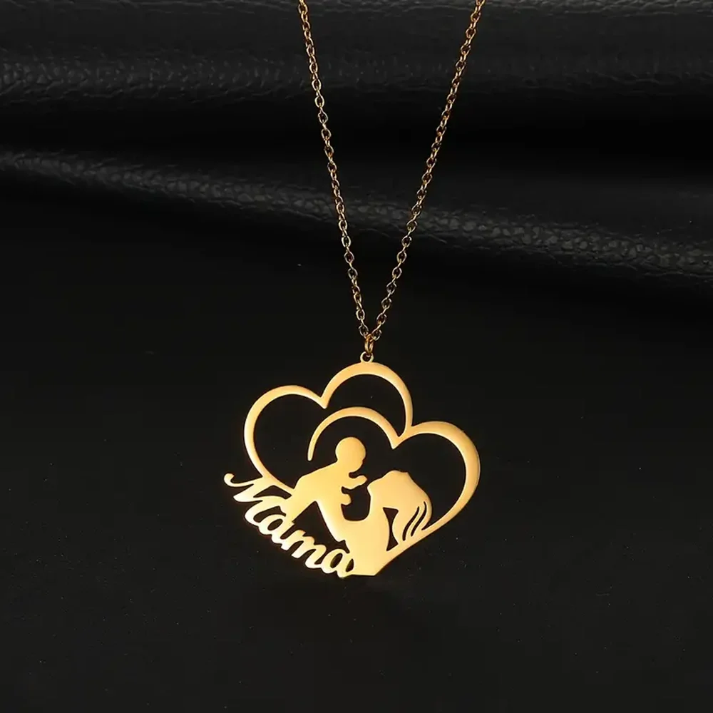 

Personalized Custom Mom Name Necklace Best Mum Stainless Steel Baby Girls Embracing Friendship Choker Jewelry Mather's Day Gifts