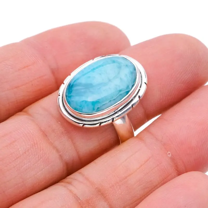 

StarGems® Natural Larimar Handmade 925 Sterling Silver Ring 8 F0806