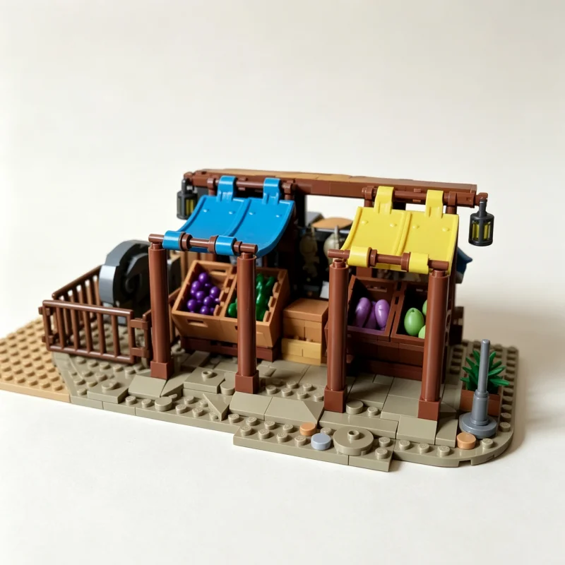 MOC Medieval Outer Market Building Blocks Ancient Town Outer Street Shop DIY Desktop Collectible Model