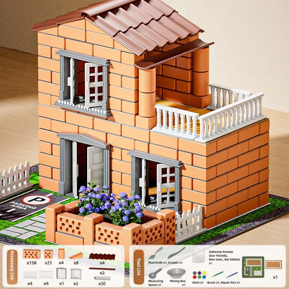 

Multicolor DIY Building House Block Set Plastic Tile Houses Assemble Toy Miniature Size Villa Model Mini Brick Assembly