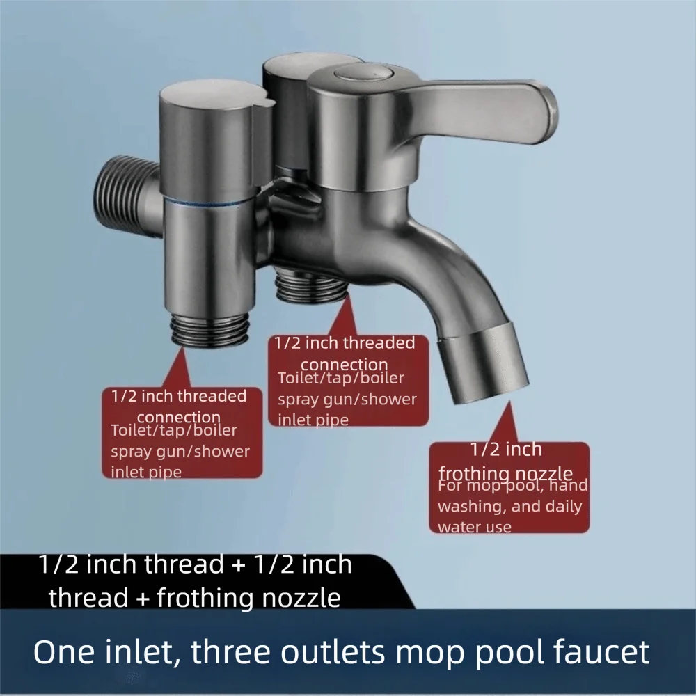 

Multifunction Three Tap Faucet Double Outlet Easy To Install Three Way Water Tap Flushing Spray Dual Control Diverter Tap