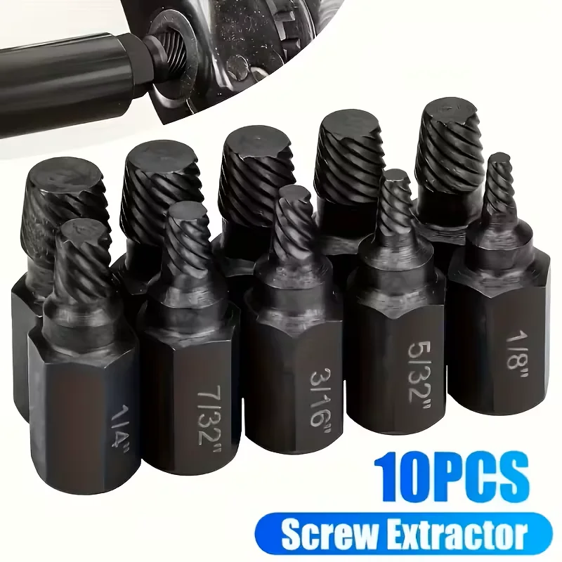 10pcs Industrial Bolt Extractor, Easy to Remove Damaged Bolts and Hex Screws, Alloy Steel Damage Removal Tool Kit
