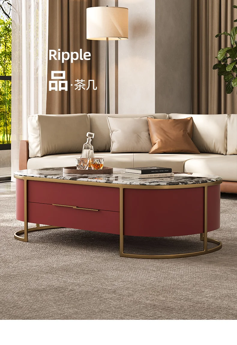 Nami style light luxury natural marble home living room modern simple oval paint coffee table  FT
