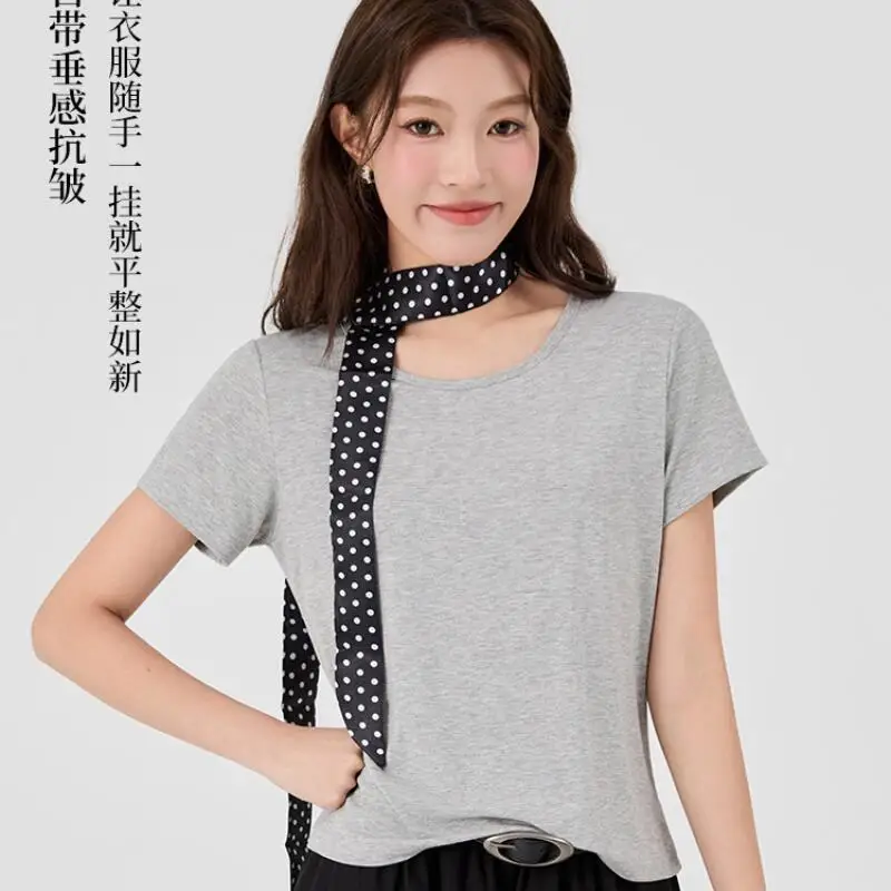 

Модная женская футболка с коротким рукавом для лета, приталенная, универсальная, длиной до плеч, топ с коротким рукавом, футболка с коротким рукавом