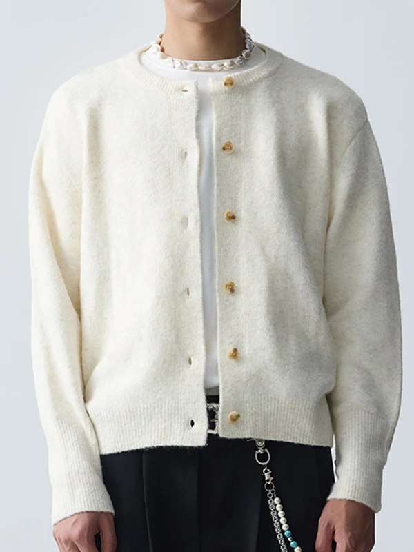 

Мужской вязаный кардиган в американском ретро-стиле, на пуговицах, двойной вязки, с круглым вырезом, осенне-зимний, свободного кроя, комфортный, теплый