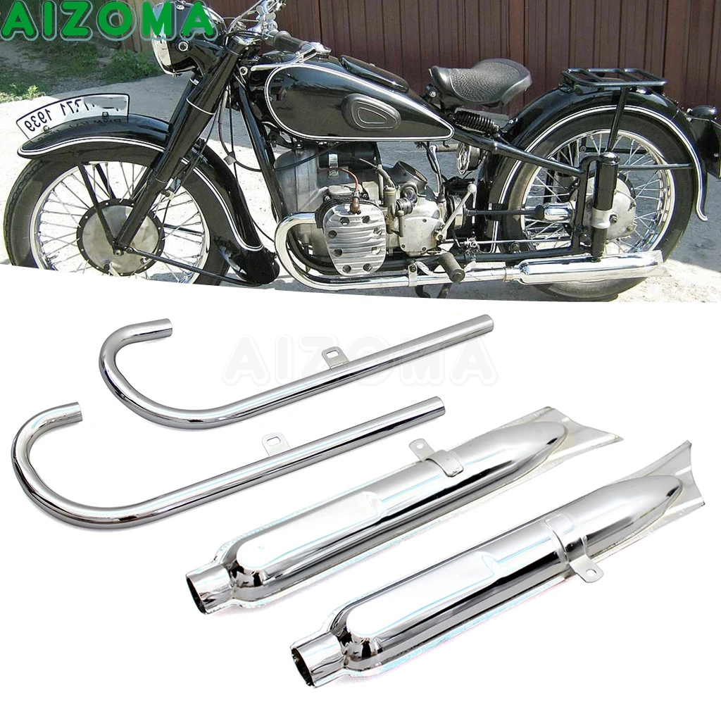 Retro Steel 24HP/32HP Motorcycle Exhaust Mufflers For BMW K750 M1 M72 R71 R12 Dnepr MT12 750cc Motorbike Fishtail Muffler Pipe