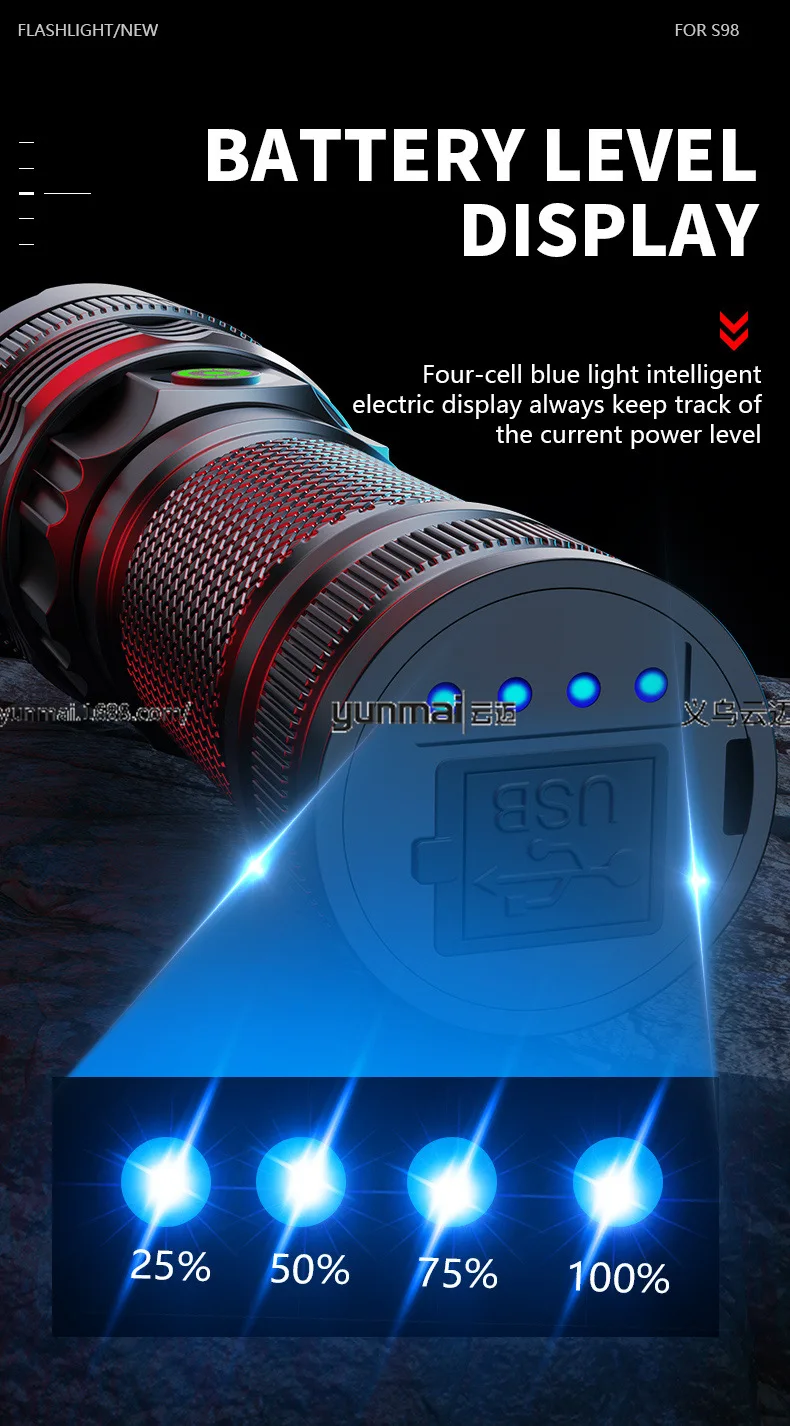 30W LED Laser blanc longue distance gradation continue Zoom Super lumineux batterie intégrée lampe de poche à lumière forte