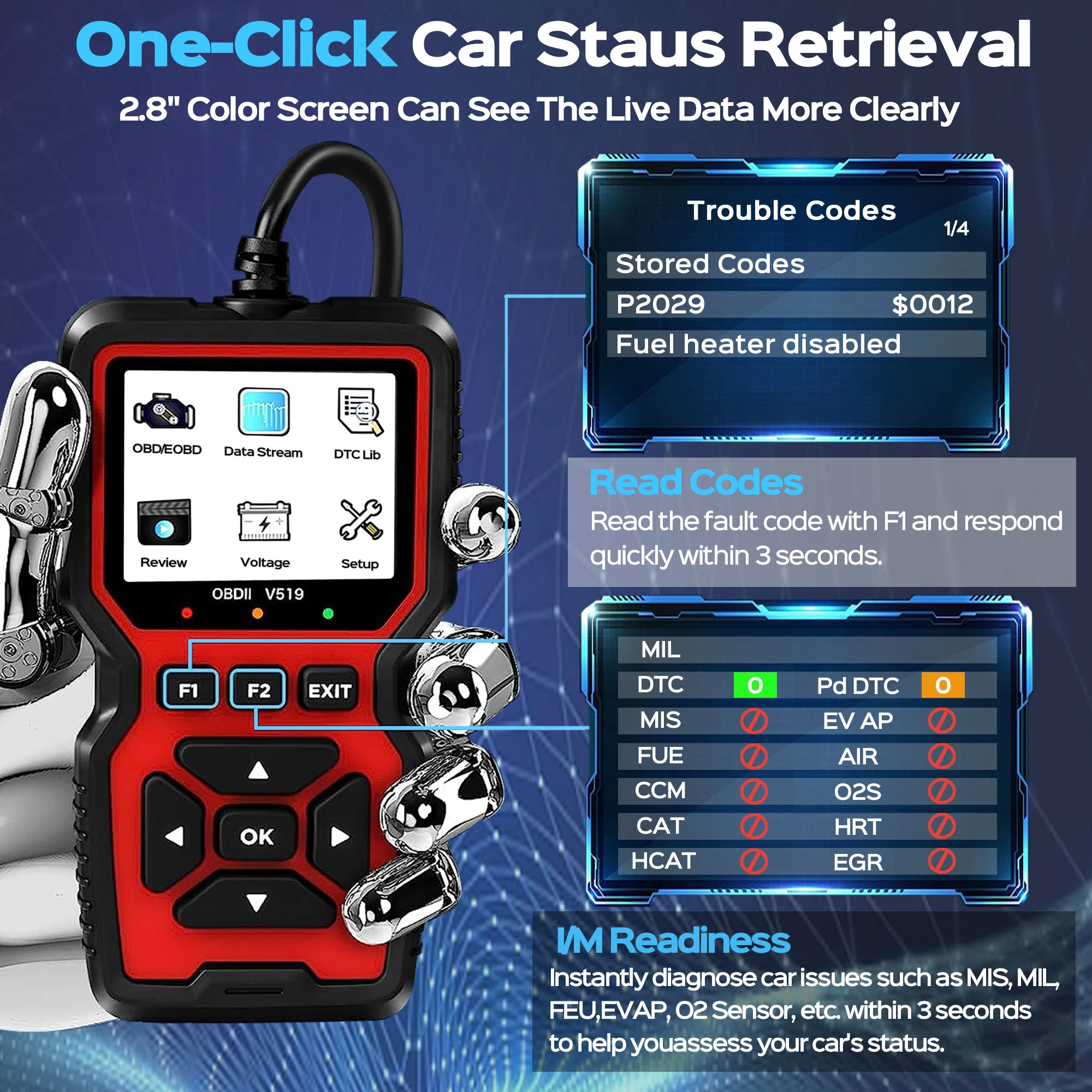 OBD2 Scanner Live Data Professional Mechanic OBDII Diagnostic Code Reader Tool For Check Engine Light