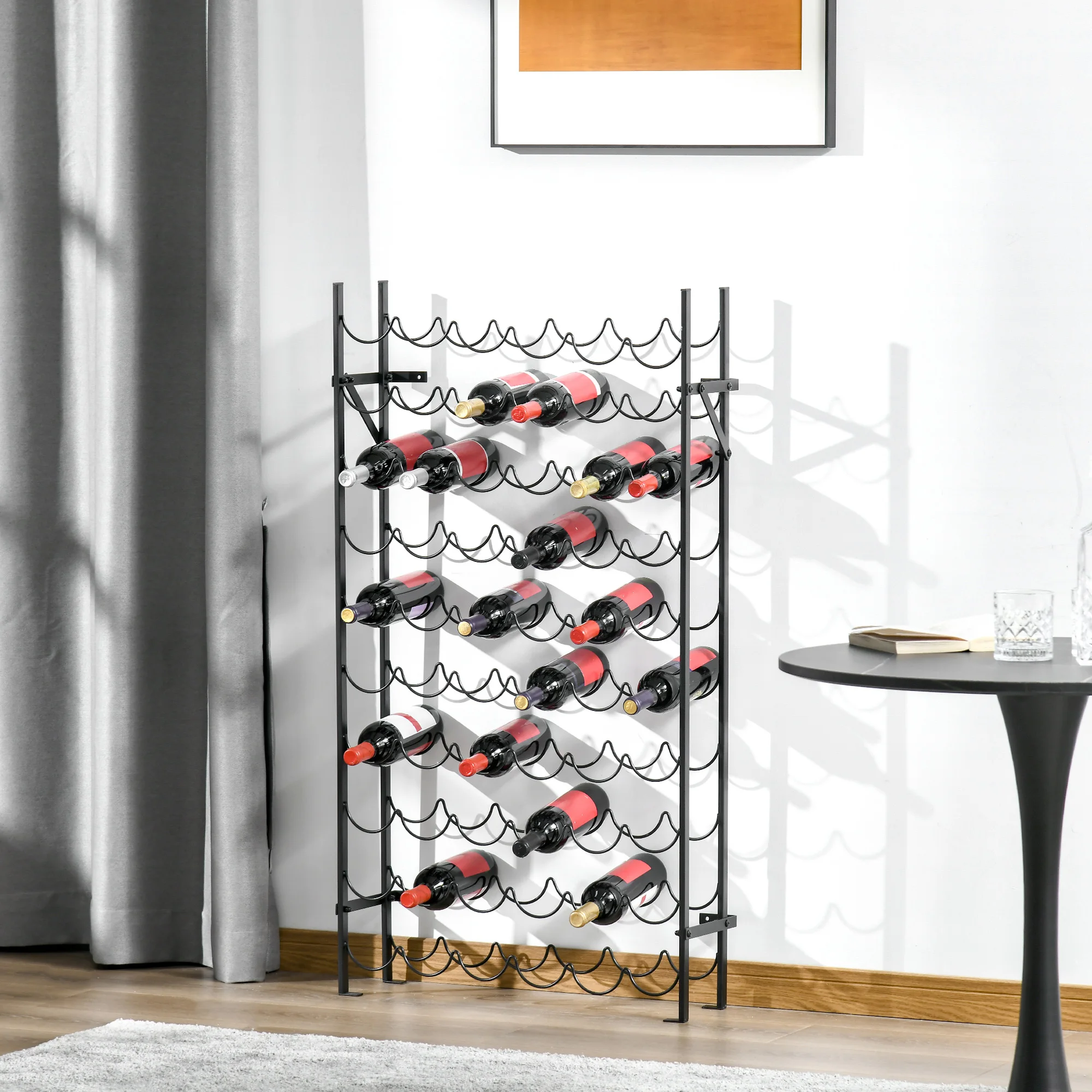 Elegante Botellero Metálico Negro de Pared para 60 Botellas, Almacenamiento de Vino para el Hogar
