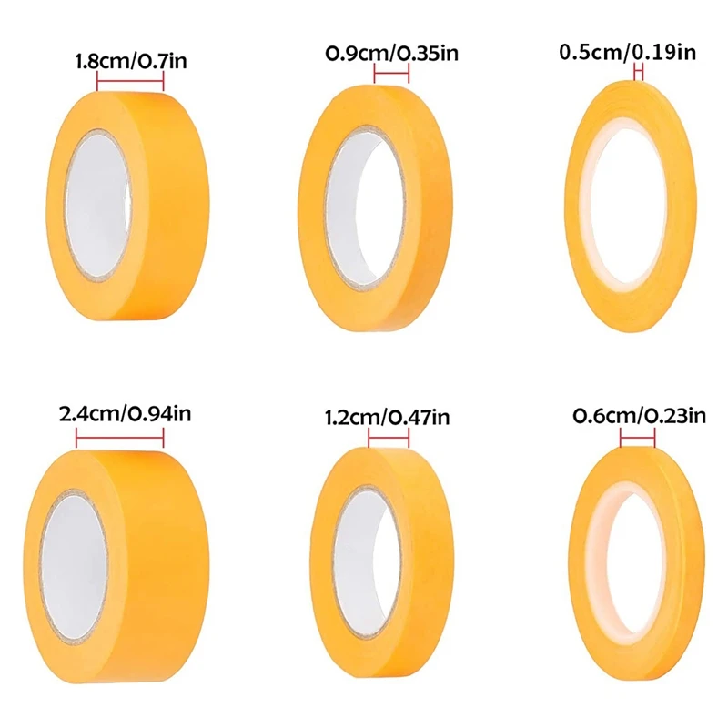 6Rolls Painters Tape Yellow Masking Painting Tape For Decorating Crafts Spraying Adhesive Painters Paper Tape Multi-Size