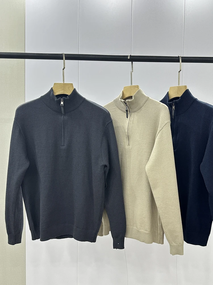 

Высококачественный трикотажный свитер на молнии с воротником-стойкой, мужской зимний теплый базовый свитер, японский Sle